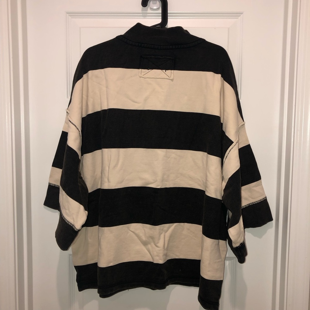 New Free People We The Free Seaside Funnel Pullover Sweatshirt Black/Cream XL - Picture 6 of 6